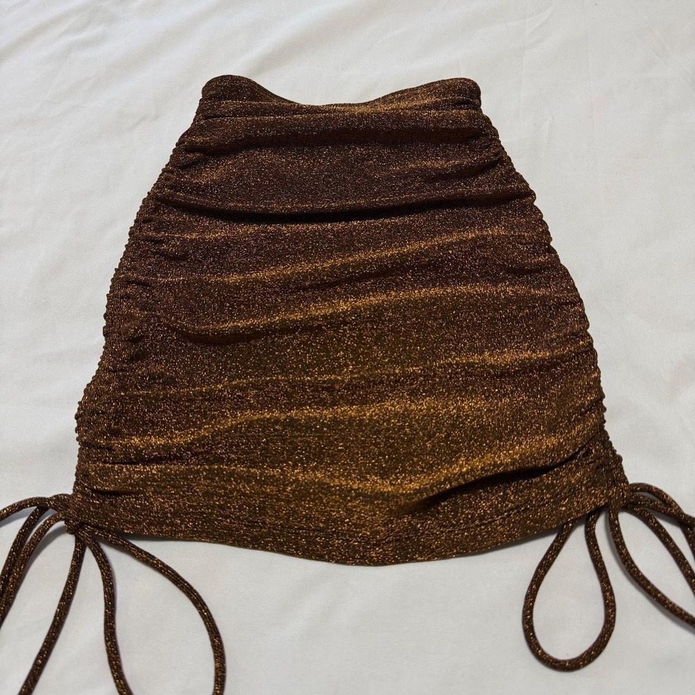Motel Rocks Metallic Ruched Mini Skirt Brown Glitter Lurex Y2K XS
